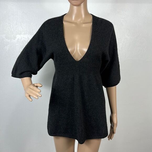 Vince Sweaters - Vince Charcoal Gray Cashmere Half Sleeve V-neck Babydoll Sweater Size XS